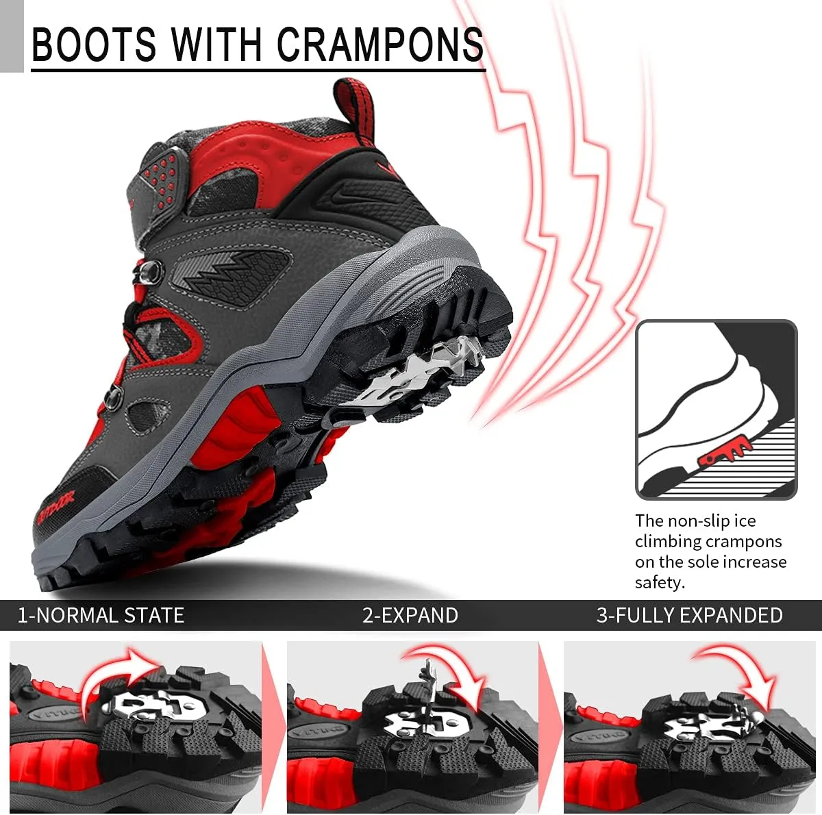 Littleplum Boys Snow Boots Winter Waterproof Antiskid Boots Hiking Outdoor Shoes Booties for Unisex Kids (Little Kid/Big Kid)