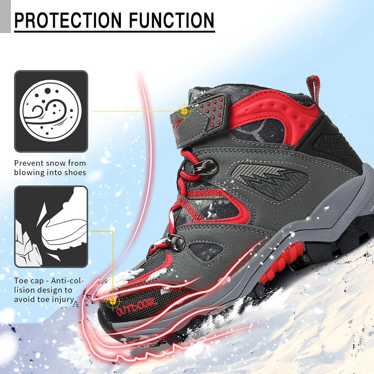 Littleplum Boys Snow Boots Winter Waterproof Antiskid Boots Hiking Outdoor Shoes Booties for Unisex Kids (Little Kid/Big Kid)