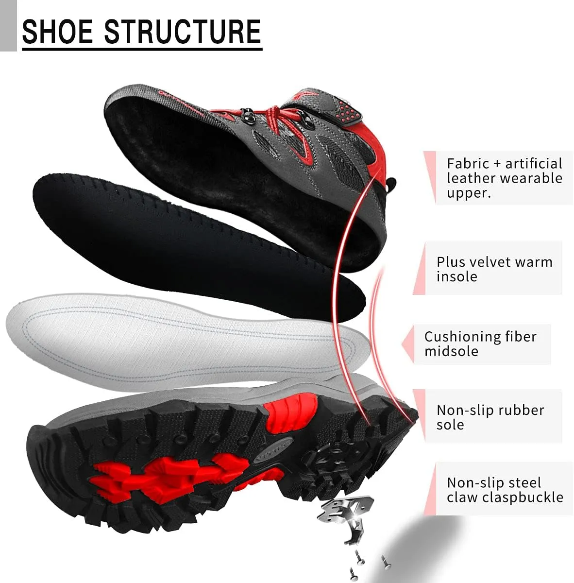 Littleplum Boys Snow Boots Winter Waterproof Antiskid Boots Hiking Outdoor Shoes Booties for Unisex Kids (Little Kid/Big Kid)