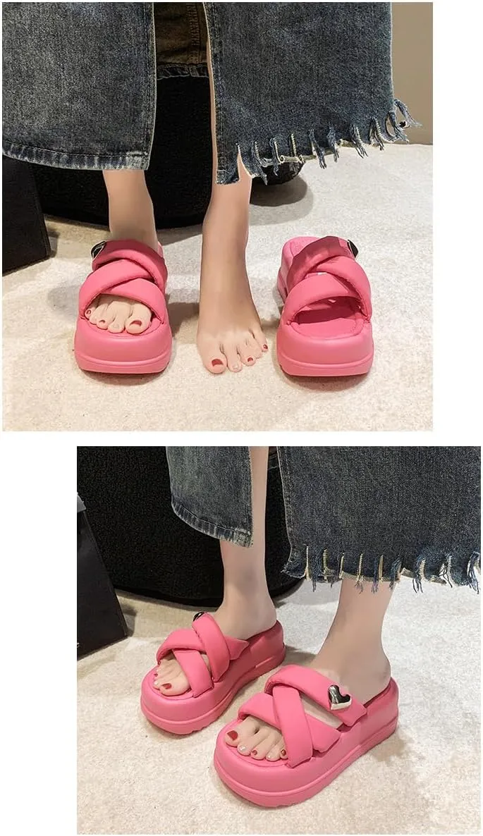 Loizziuy Heart-shaped Thick-soled Women's Summer Outdoor Slippers, Fashion Cross-strap Fairy like Sandals for Outings, Beach Trips