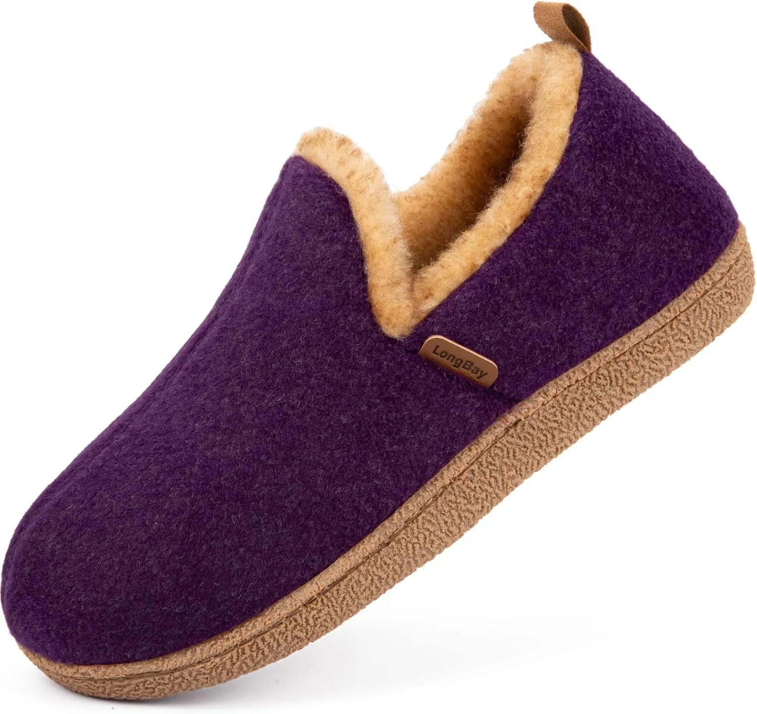 LongBay Women's Felt Bootie Slippers Warm Cozy Memory Foam Slipper Boots with Polar Fleece Lining Non Slip House Shoes Indoor Outdoor