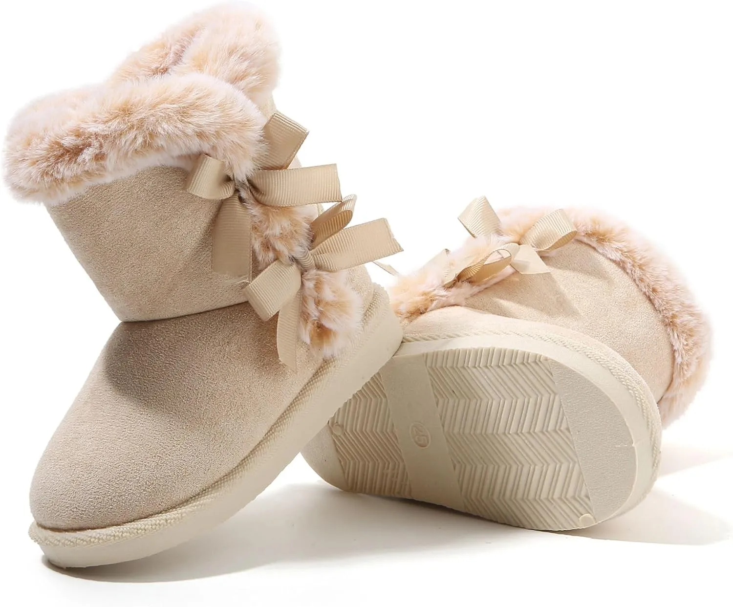 LONSOEN Kids Girls Boys Winter Warm Boots Suede Lightweight Faux Fur Lined Mid Calf Snow Boots for Toddler/Little Kid