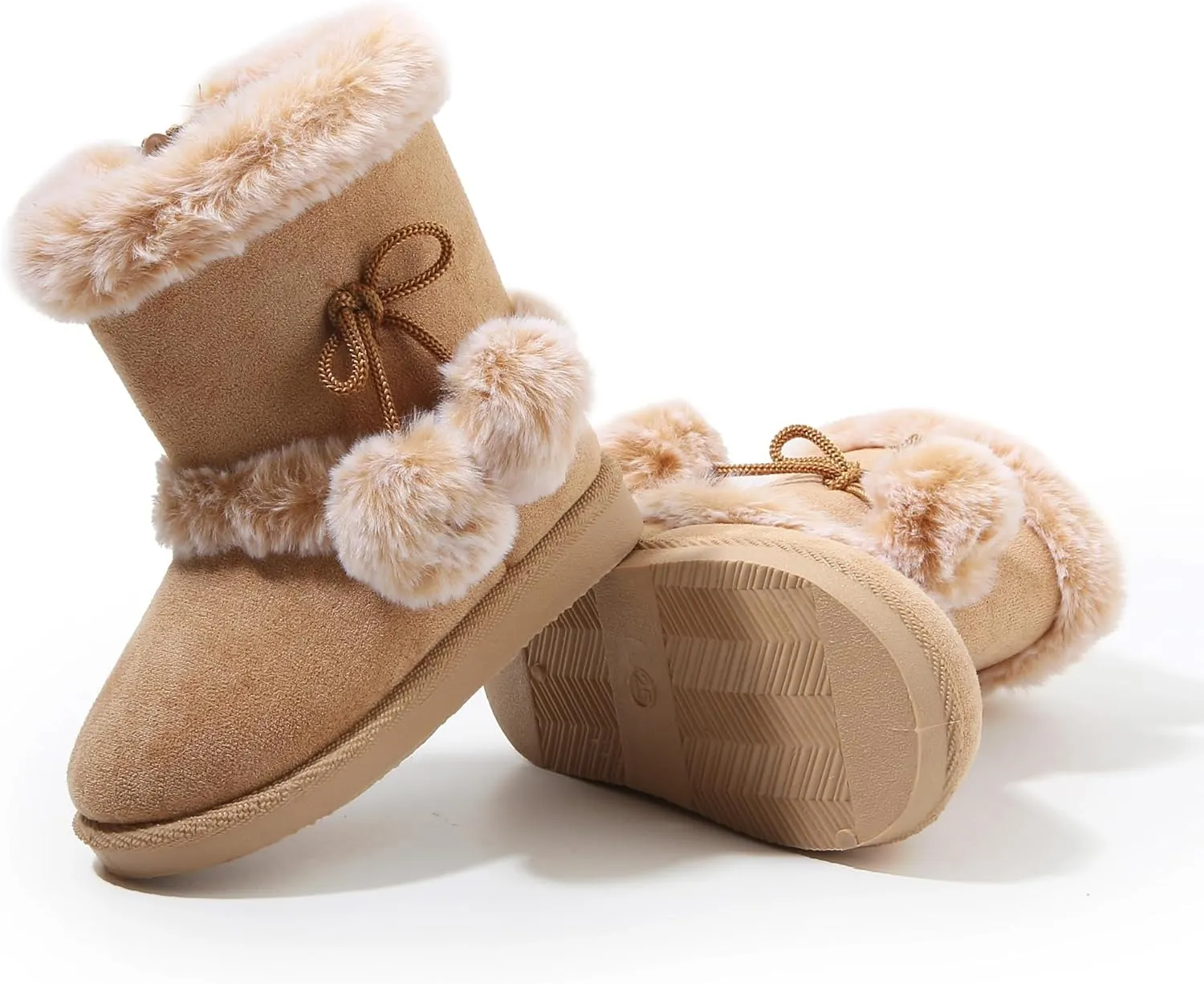 LONSOEN Kids Girls Boys Winter Warm Boots Suede Lightweight Faux Fur Lined Mid Calf Snow Boots for Toddler/Little Kid