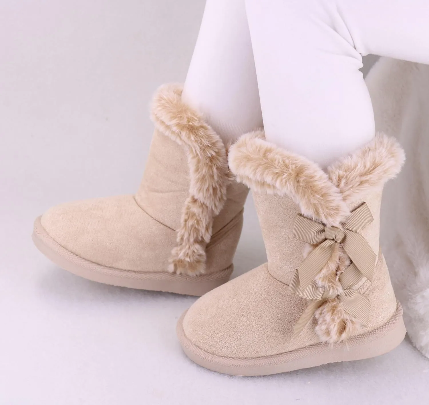 LONSOEN Kids Girls Boys Winter Warm Boots Suede Lightweight Faux Fur Lined Mid Calf Snow Boots for Toddler/Little Kid
