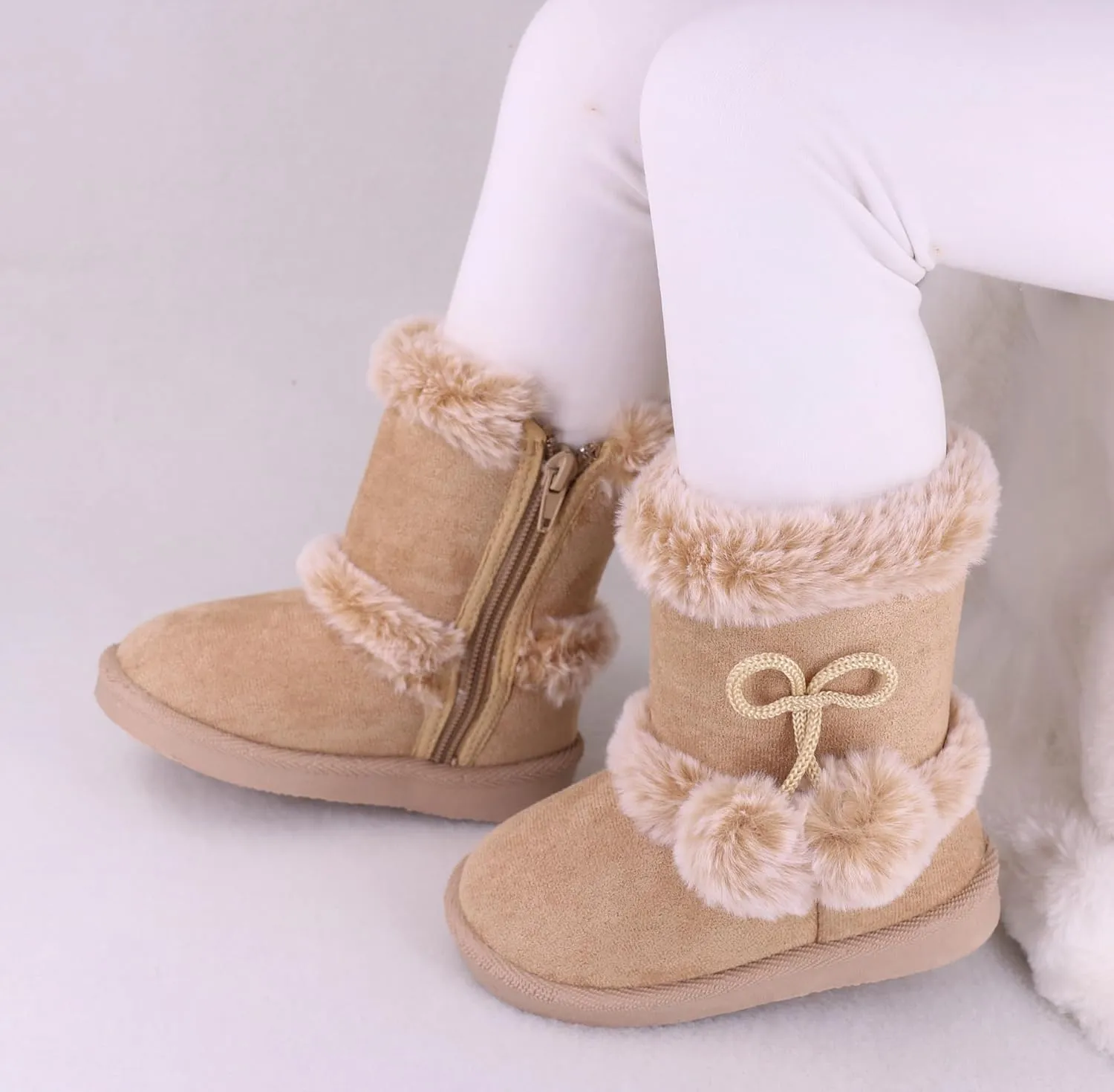 LONSOEN Kids Girls Boys Winter Warm Boots Suede Lightweight Faux Fur Lined Mid Calf Snow Boots for Toddler/Little Kid