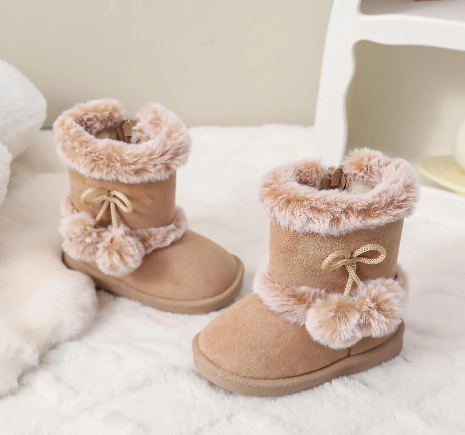 LONSOEN Kids Girls Boys Winter Warm Boots Suede Lightweight Faux Fur Lined Mid Calf Snow Boots for Toddler/Little Kid