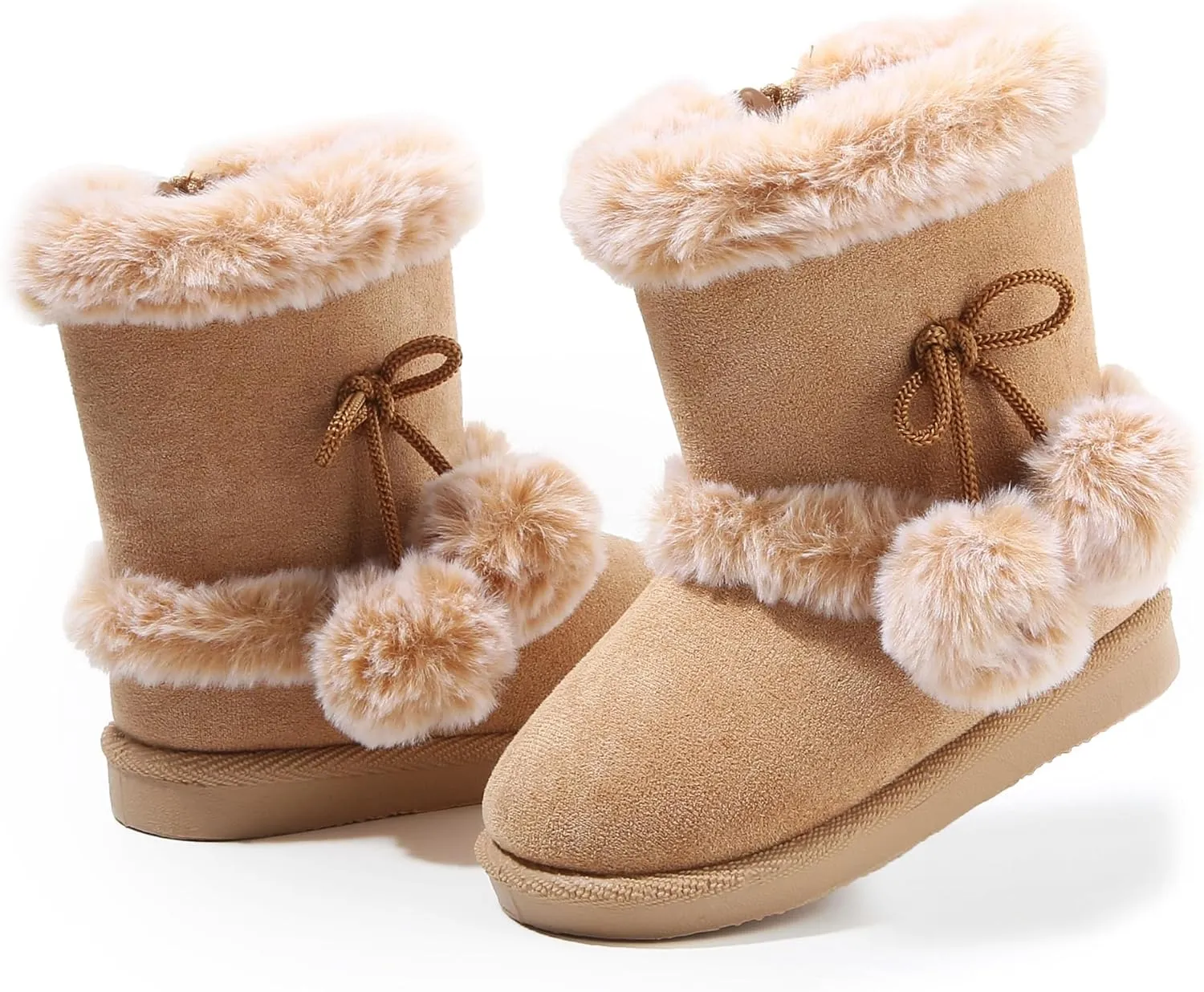 LONSOEN Kids Girls Boys Winter Warm Boots Suede Lightweight Faux Fur Lined Mid Calf Snow Boots for Toddler/Little Kid