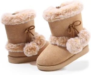LONSOEN Kids Girls Boys Winter Warm Boots Suede Lightweight Faux Fur Lined Mid Calf Snow Boots for Toddler/Little Kid