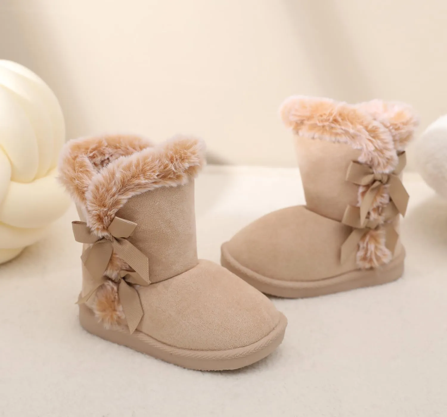 LONSOEN Kids Girls Boys Winter Warm Boots Suede Lightweight Faux Fur Lined Mid Calf Snow Boots for Toddler/Little Kid