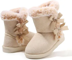 LONSOEN Kids Girls Boys Winter Warm Boots Suede Lightweight Faux Fur Lined Mid Calf Snow Boots for Toddler/Little Kid