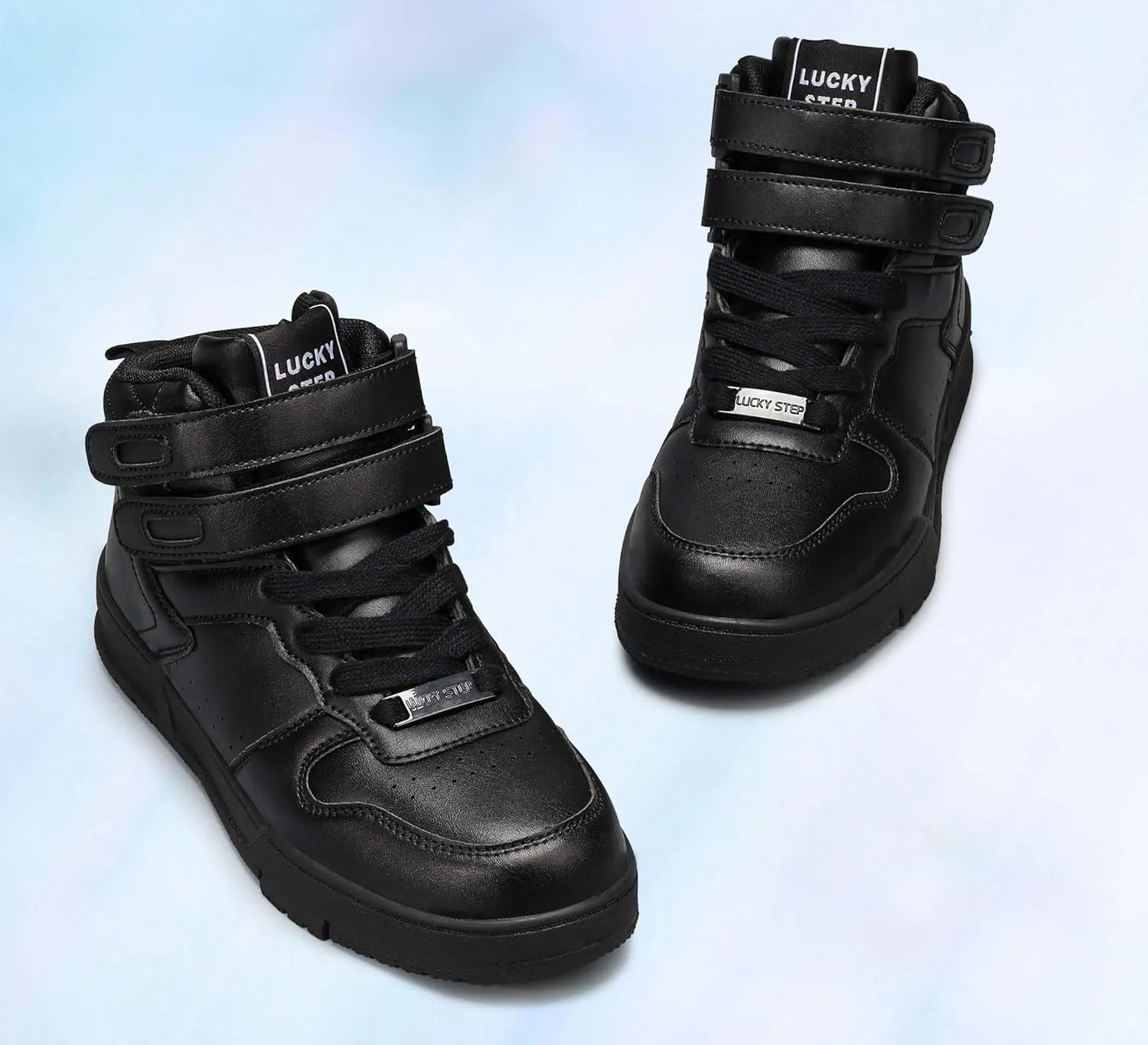 LUCKY STEP Women's High Top Fashion Sneakers Basketball Ankle Boots Walking Tennis Shoes Platform Hook and Loop Casual Faux Leather Sneaker