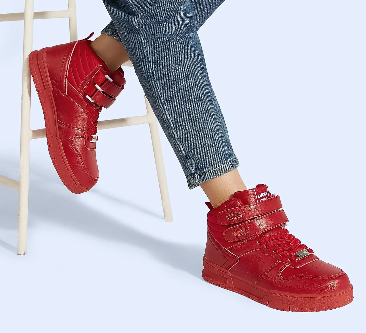 LUCKY STEP Women's High Top Fashion Sneakers Basketball Ankle Boots Walking Tennis Shoes Platform Hook and Loop Casual Faux Leather Sneaker