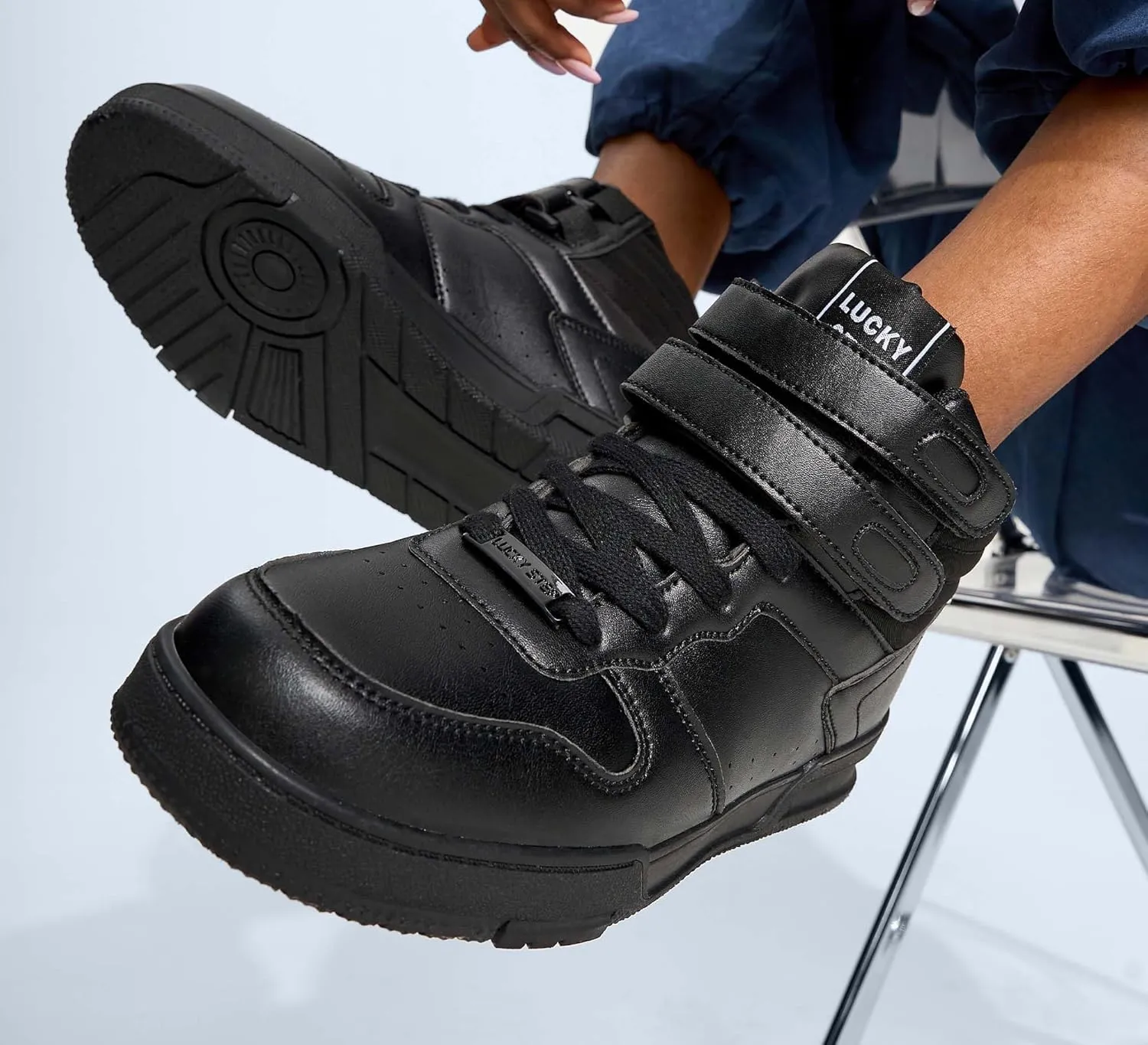 LUCKY STEP Women's High Top Fashion Sneakers Basketball Ankle Boots Walking Tennis Shoes Platform Hook and Loop Casual Faux Leather Sneaker