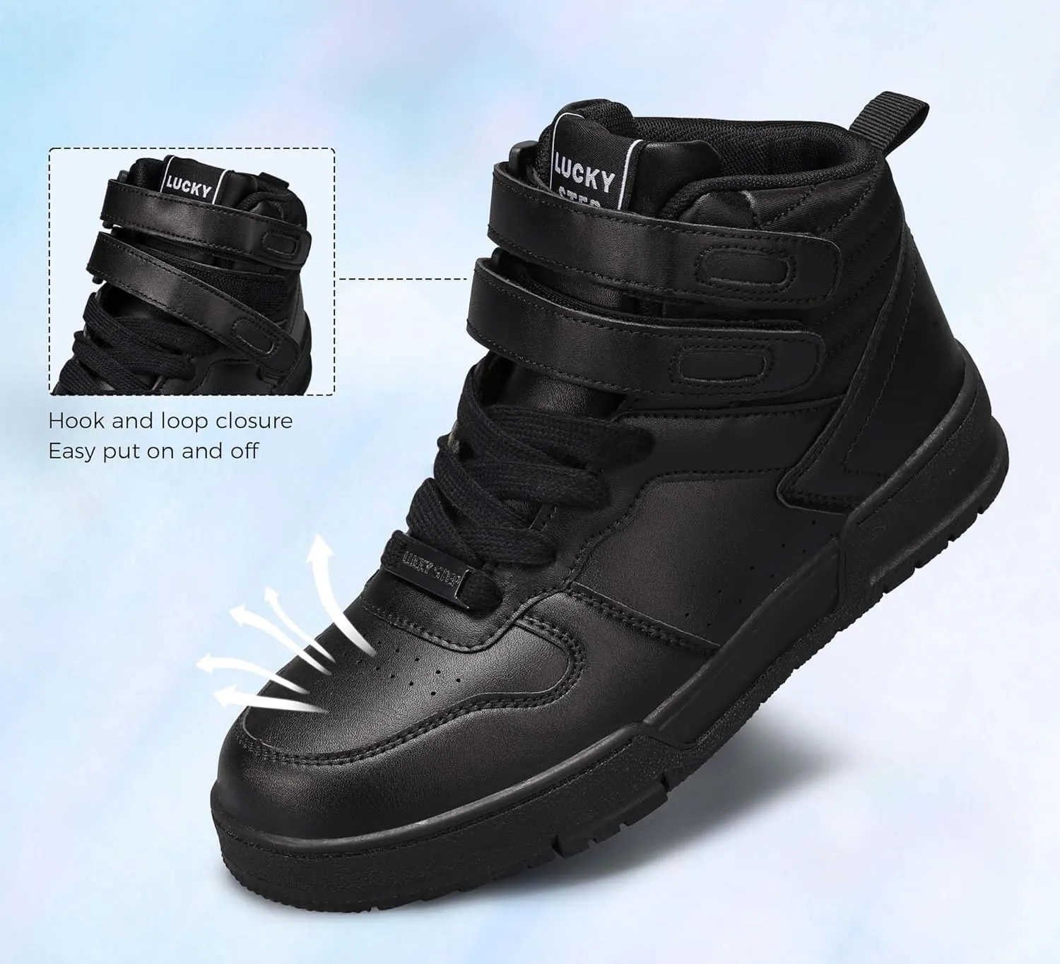 LUCKY STEP Women's High Top Fashion Sneakers Basketball Ankle Boots Walking Tennis Shoes Platform Hook and Loop Casual Faux Leather Sneaker