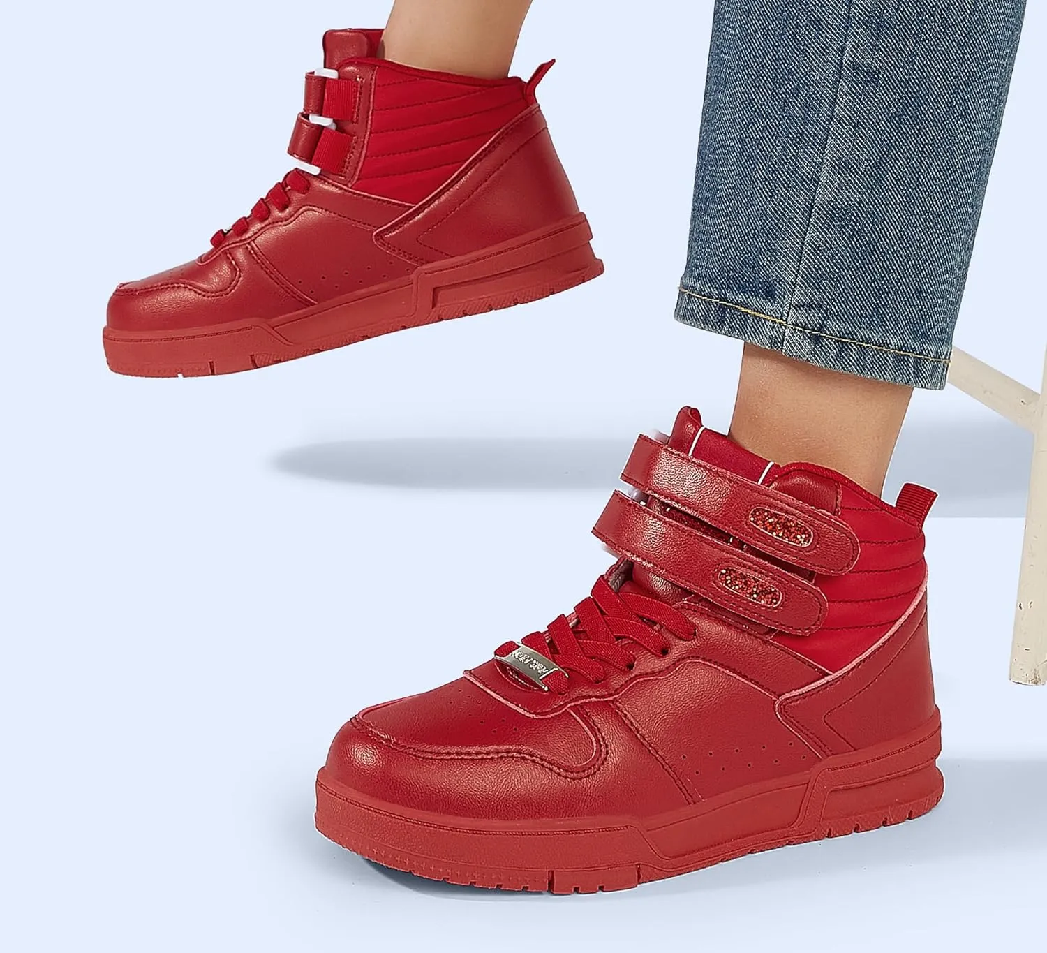 LUCKY STEP Women's High Top Fashion Sneakers Basketball Ankle Boots Walking Tennis Shoes Platform Hook and Loop Casual Faux Leather Sneaker