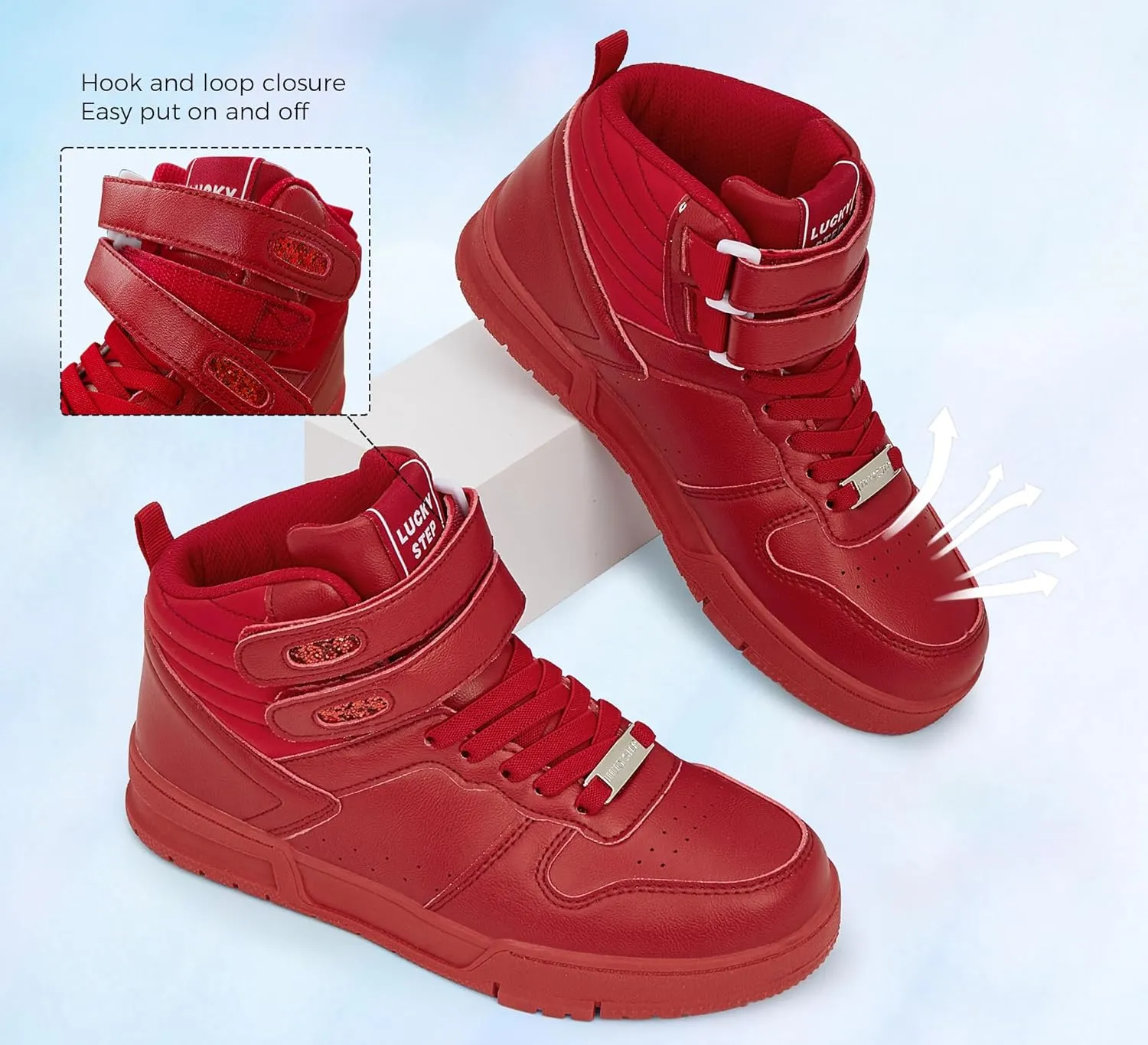LUCKY STEP Women's High Top Fashion Sneakers Basketball Ankle Boots Walking Tennis Shoes Platform Hook and Loop Casual Faux Leather Sneaker
