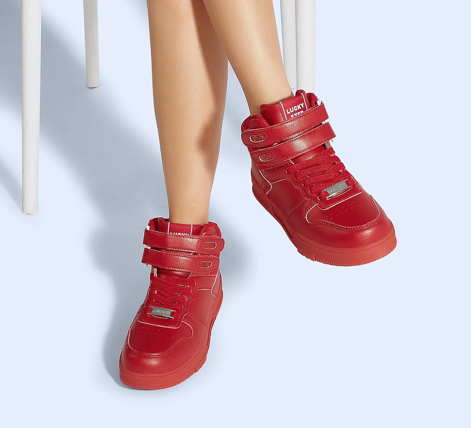 LUCKY STEP Women's High Top Fashion Sneakers Basketball Ankle Boots Walking Tennis Shoes Platform Hook and Loop Casual Faux Leather Sneaker