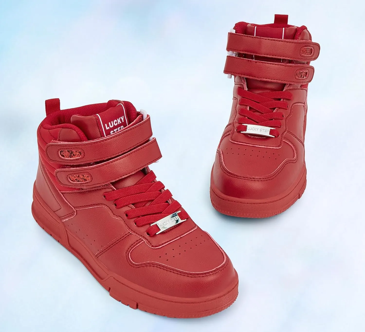 LUCKY STEP Women's High Top Fashion Sneakers Basketball Ankle Boots Walking Tennis Shoes Platform Hook and Loop Casual Faux Leather Sneaker