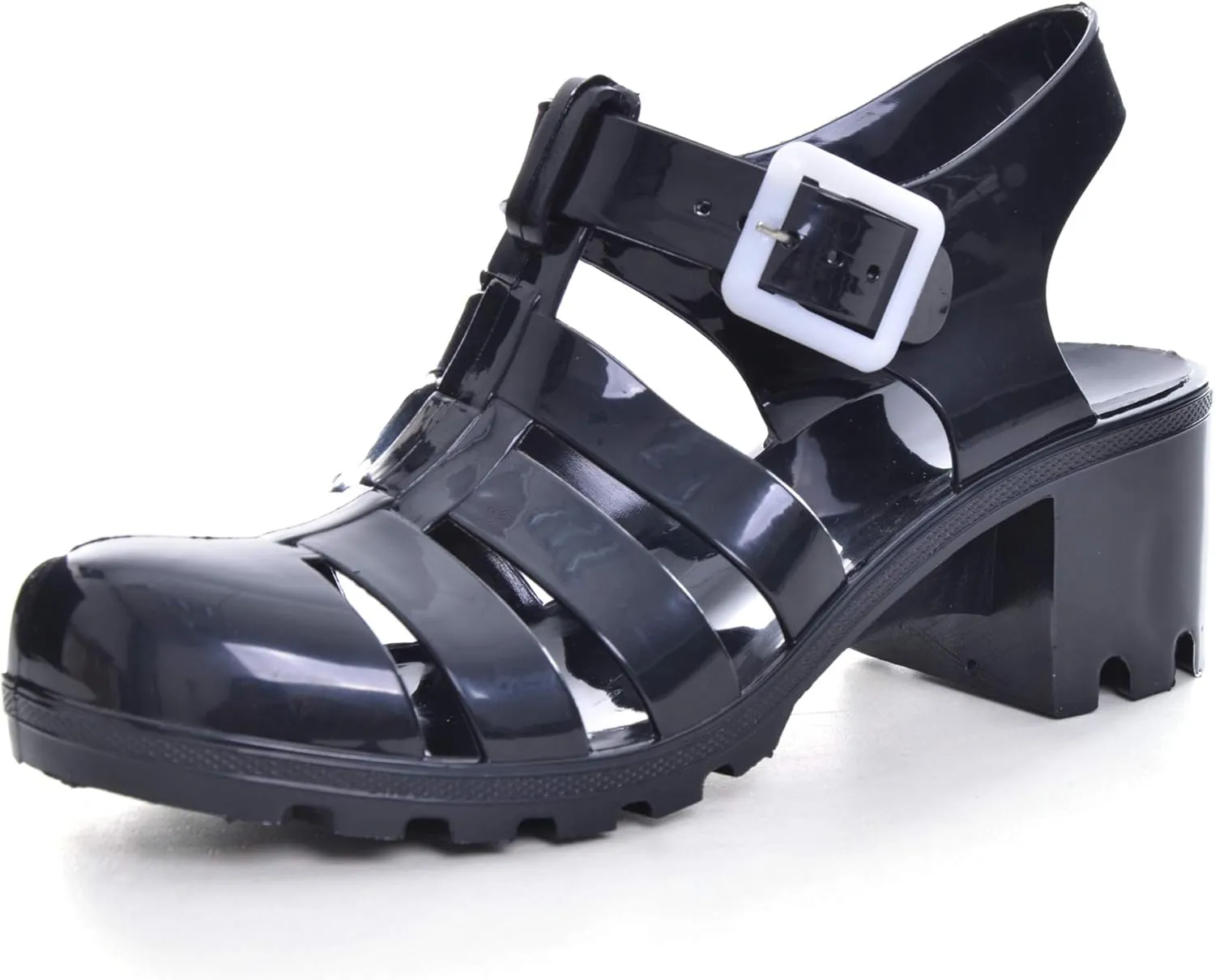 LUXINYU Women Jelly Sandals Adjustable Buckle T-Strap Round Toe Slingback Bling Flats Summer Fisherman's Sandal Glitter Rain Shoes