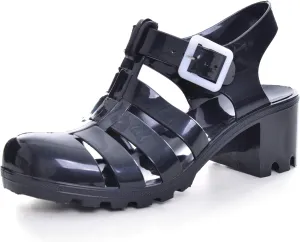 LUXINYU Women Jelly Sandals Adjustable Buckle T-Strap Round Toe Slingback Bling Flats Summer Fisherman's Sandal Glitter Rain Shoes