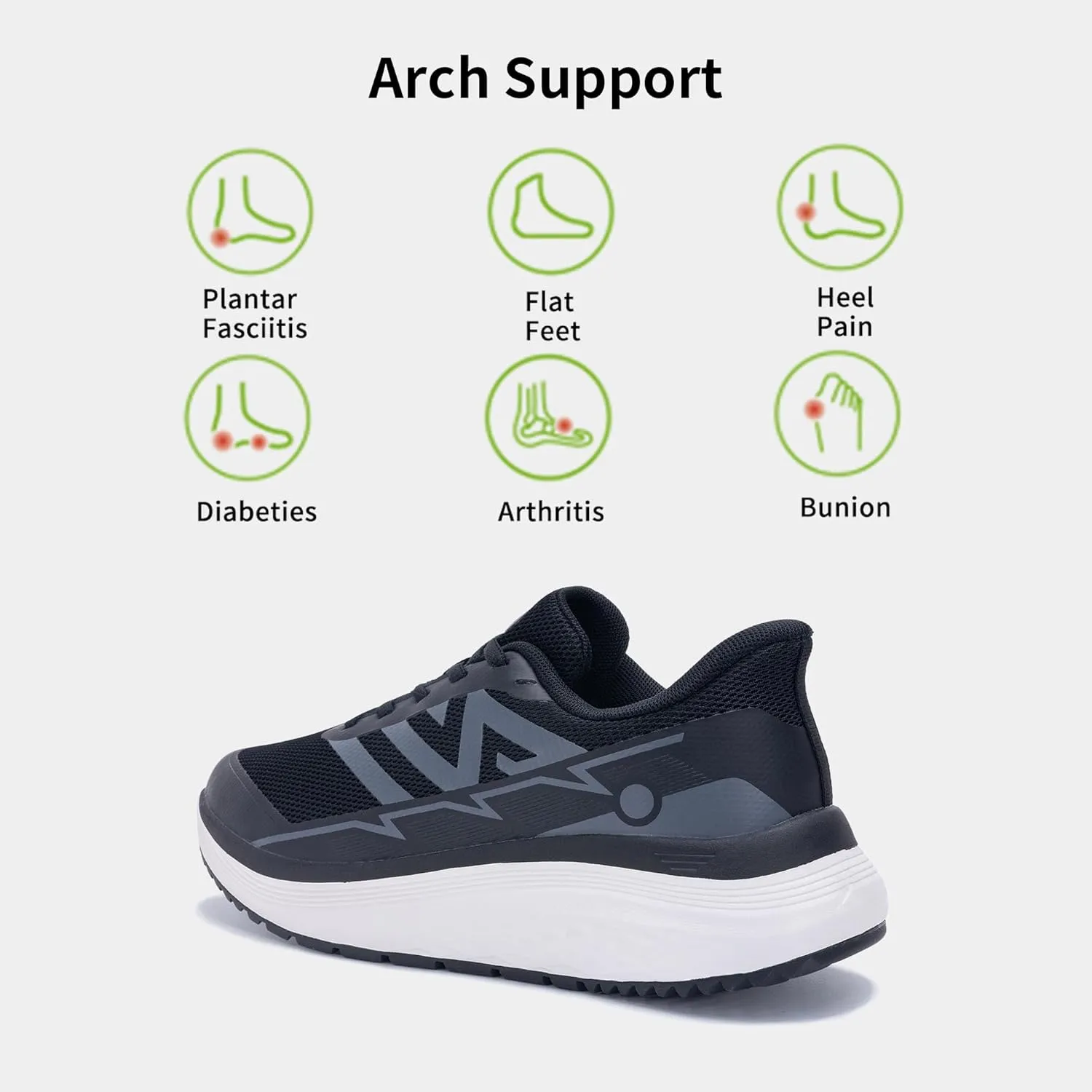 MAFEKE Womens Orthotic Walking Shoes Arch Support Slip On Plantar FasciitisTennis Shoes Comfortable Breathable Sneakers for Foot Heel Pain Relief US 7-11
