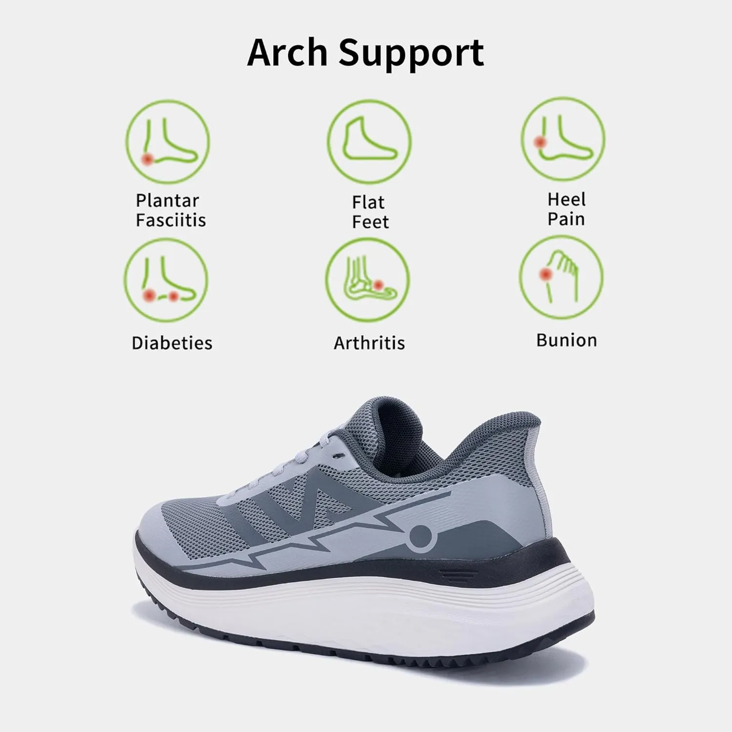 MAFEKE Womens Orthotic Walking Shoes Arch Support Slip On Plantar FasciitisTennis Shoes Comfortable Breathable Sneakers for Foot Heel Pain Relief US 7-11
