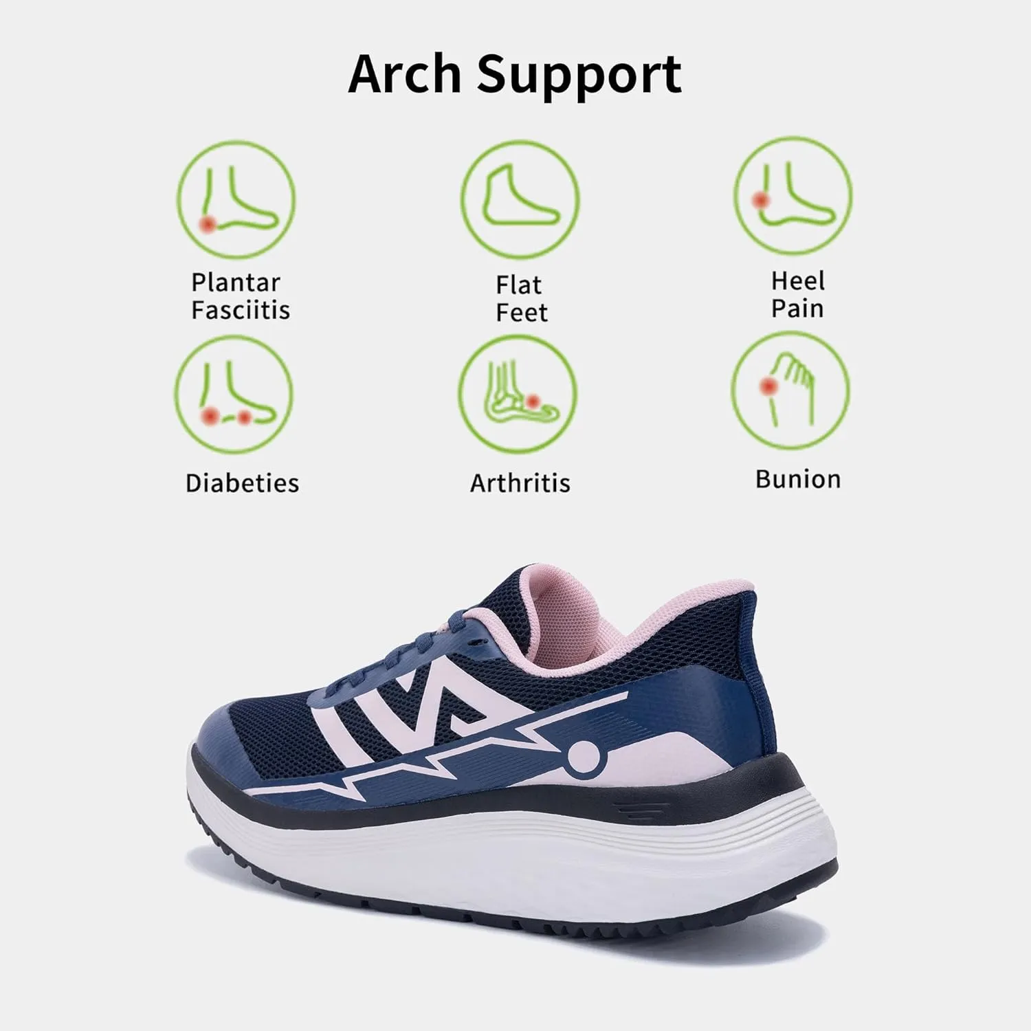 MAFEKE Womens Orthotic Walking Shoes Arch Support Slip On Plantar FasciitisTennis Shoes Comfortable Breathable Sneakers for Foot Heel Pain Relief US 7-11