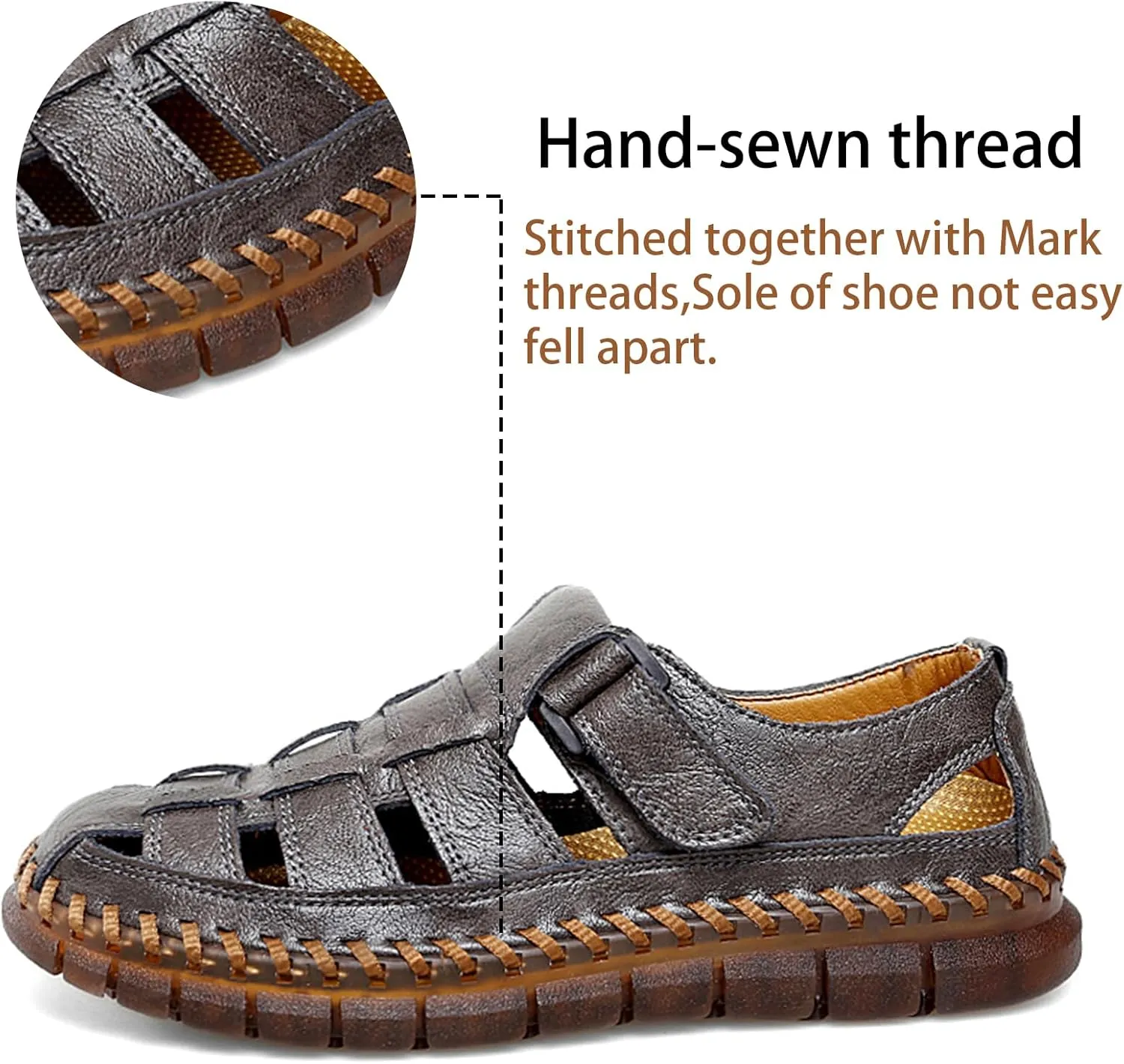 MAIZUN Men's Sandals Closed Toe Outdoor Leather Sandals Hiking Waterproof Athletic Fisherman Sandals Summer Adjustable Beach Water Sandals