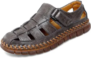 MAIZUN Men's Sandals Closed Toe Outdoor Leather Sandals Hiking Waterproof Athletic Fisherman Sandals Summer Adjustable Beach Water Sandals