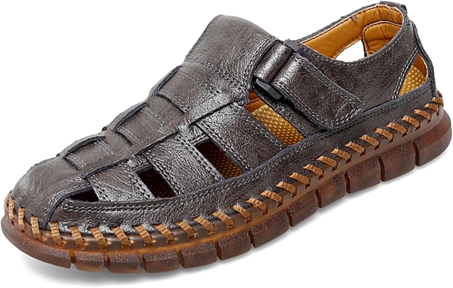 MAIZUN Men's Sandals Closed Toe Outdoor Leather Sandals Hiking Waterproof Athletic Fisherman Sandals Summer Adjustable Beach Water Sandals