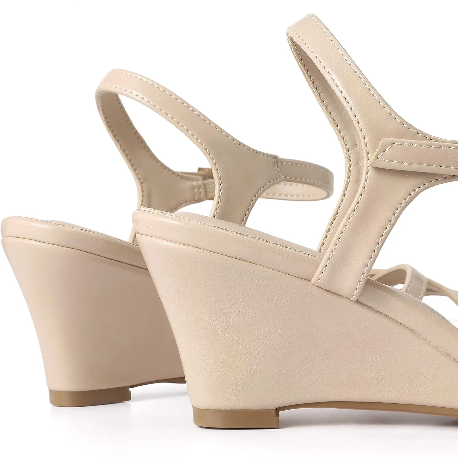 MaxMuxun Womens Wedge Sandals 2025 Square Toe Strappy Sandals 2.75 Inch Wedges Heels Dress Shoes for Women