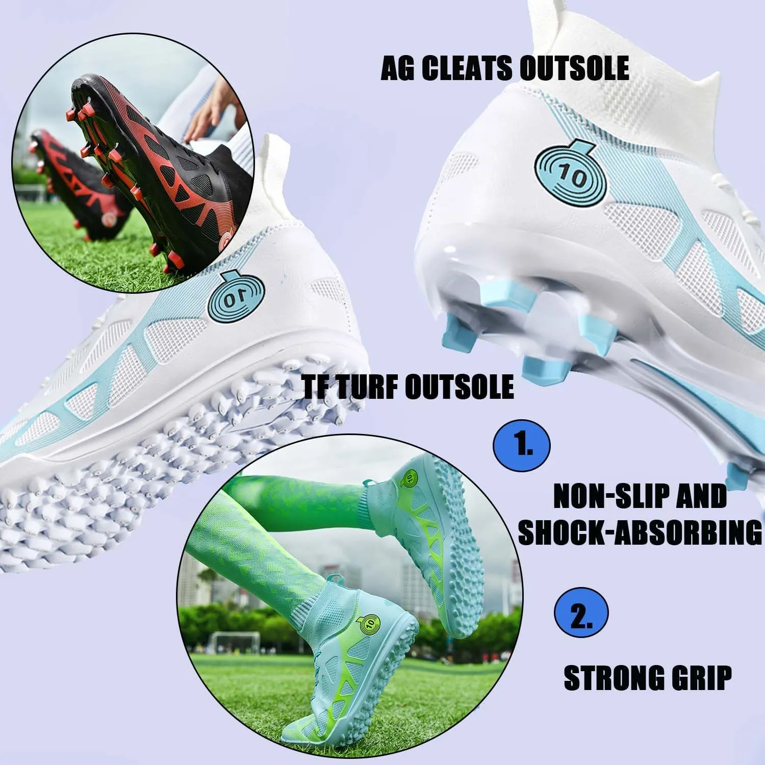 MEBAMY Men's Soccer Shoes Cleats High-Top Football Boots for Kids Outdoor Professional Training Athletic Turf Sneaker