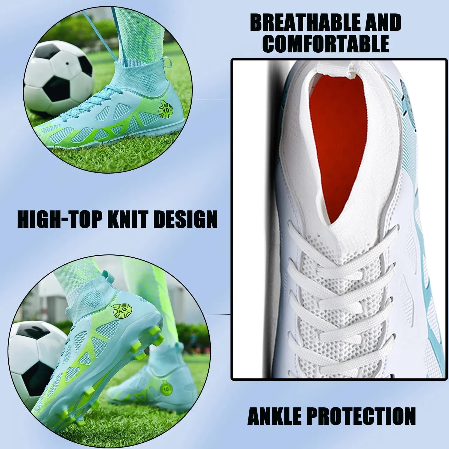 MEBAMY Men's Soccer Shoes Cleats High-Top Football Boots for Kids Outdoor Professional Training Athletic Turf Sneaker