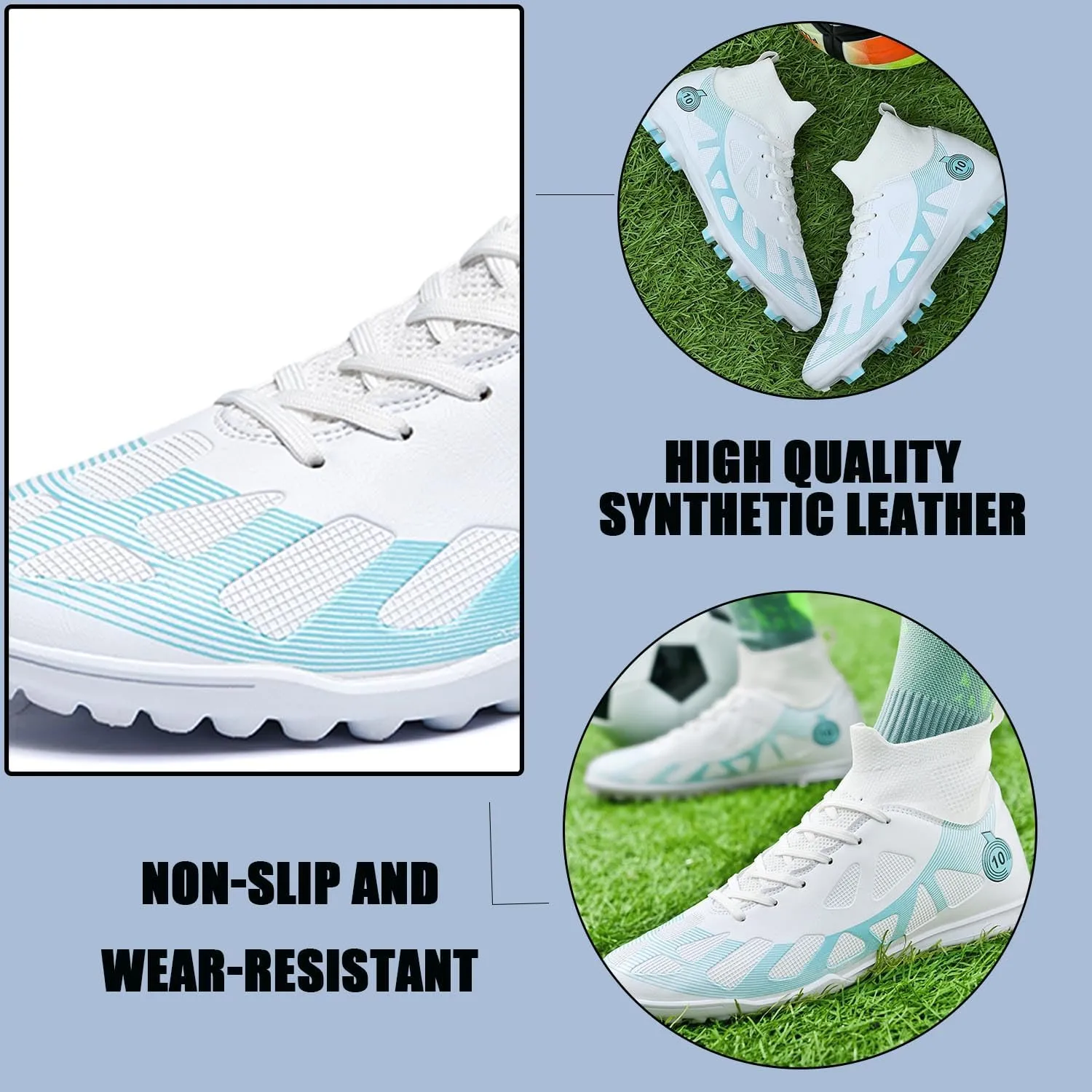 MEBAMY Men's Soccer Shoes Cleats High-Top Football Boots for Kids Outdoor Professional Training Athletic Turf Sneaker