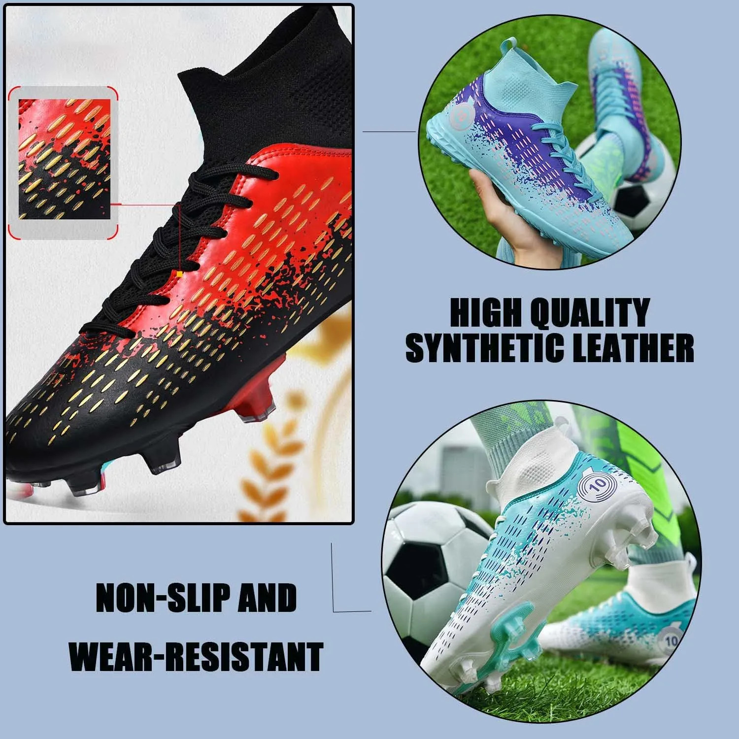 MEBAMY Men's Soccer Shoes Cleats High-Top Football Boots for Kids Outdoor Professional Training Athletic Turf Sneaker