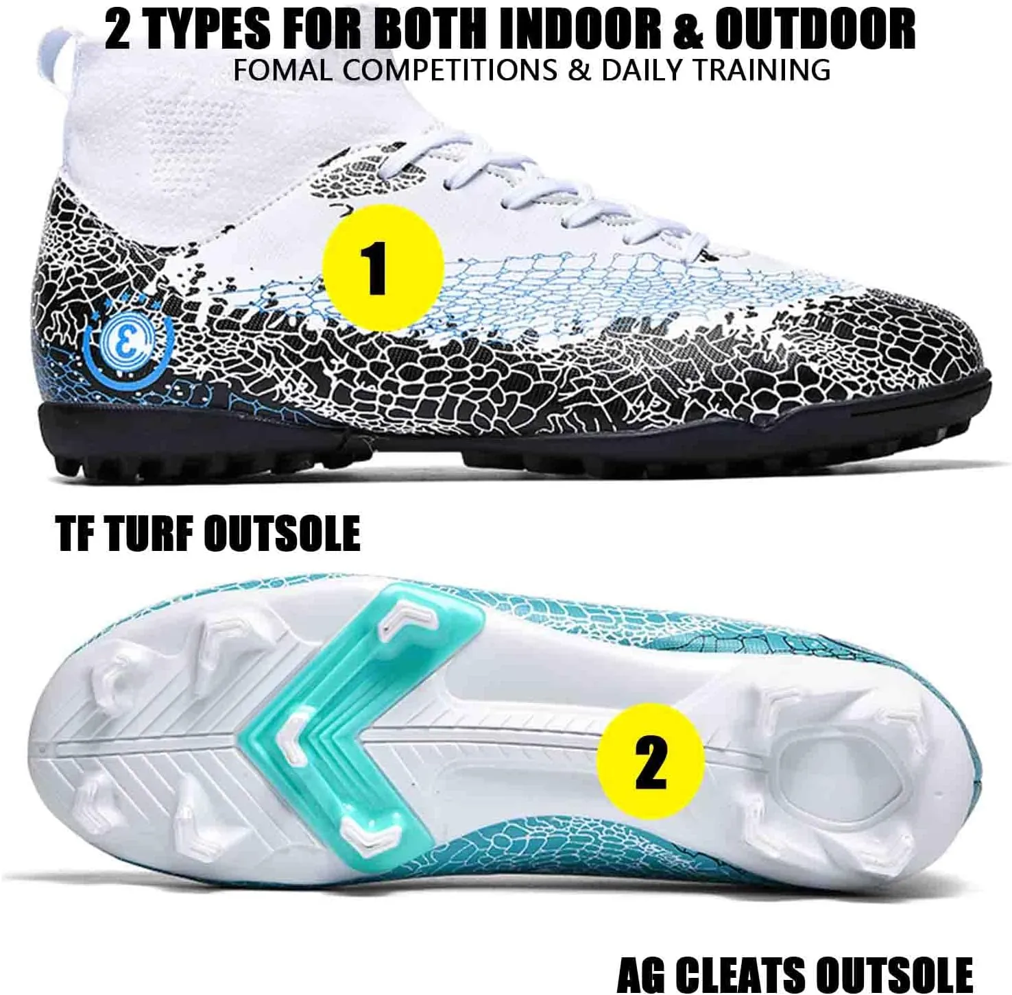 MEBAMY Soccer Cleats for Mens Rubber Sole Football Boots Comfortable Outdoor Soccer Shoes for Women Non-Slip Speed Leather Football Boots