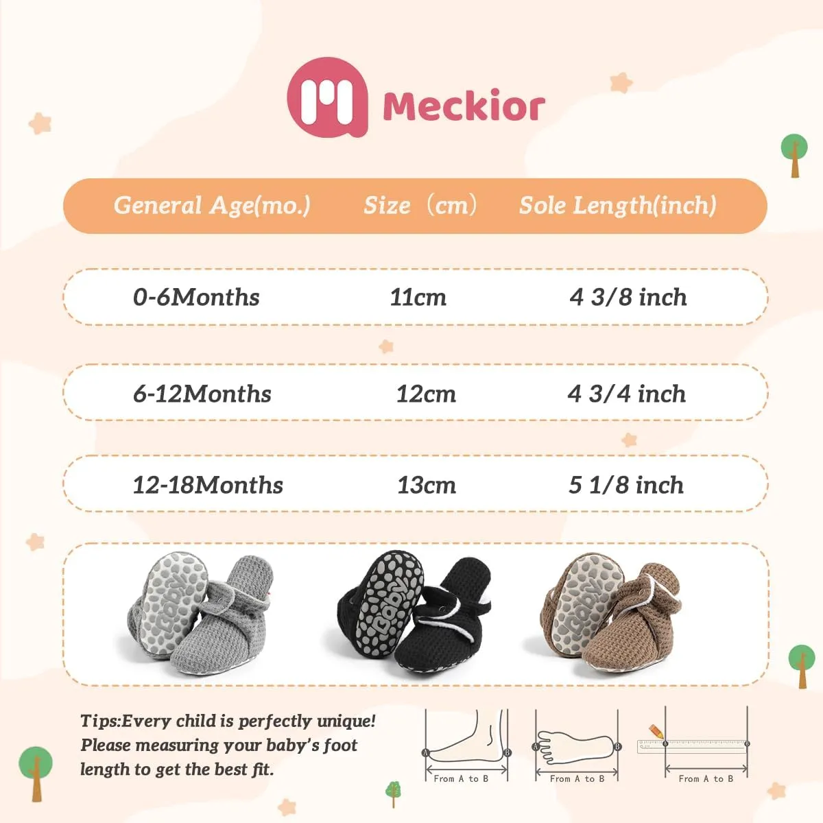 Meckior Newborn Infant Baby Girls Boys Warm Fleece Winter Booties First Walkers Slippers Shoes