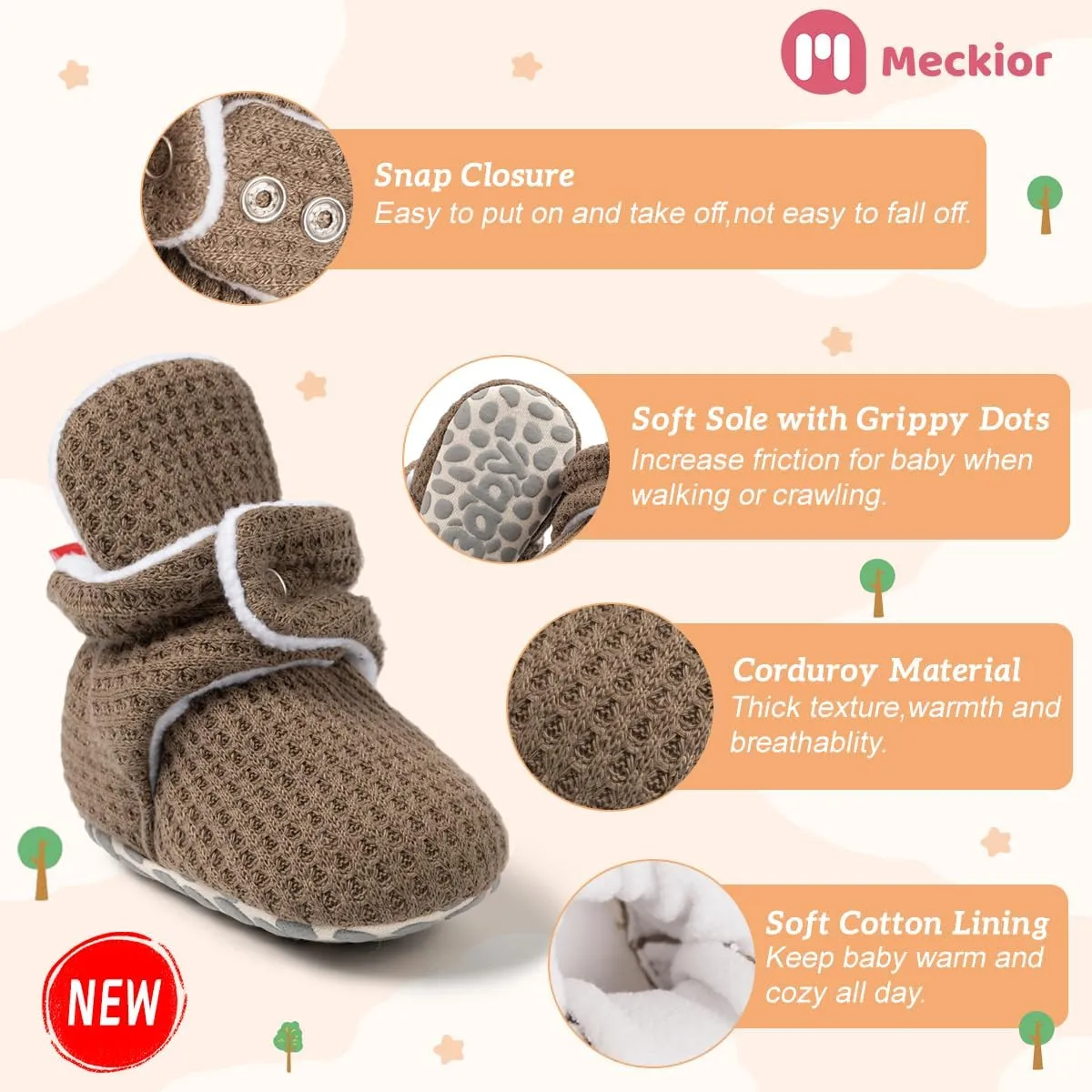 Meckior Newborn Infant Baby Girls Boys Warm Fleece Winter Booties First Walkers Slippers Shoes