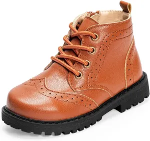 Meckior Toddler Girls Boys Combat Ankle Boots Little Kid Zipper Lace Up Waterproof Outdoor Chelsea Booties Leather Fashion School Uniform Dress Boots