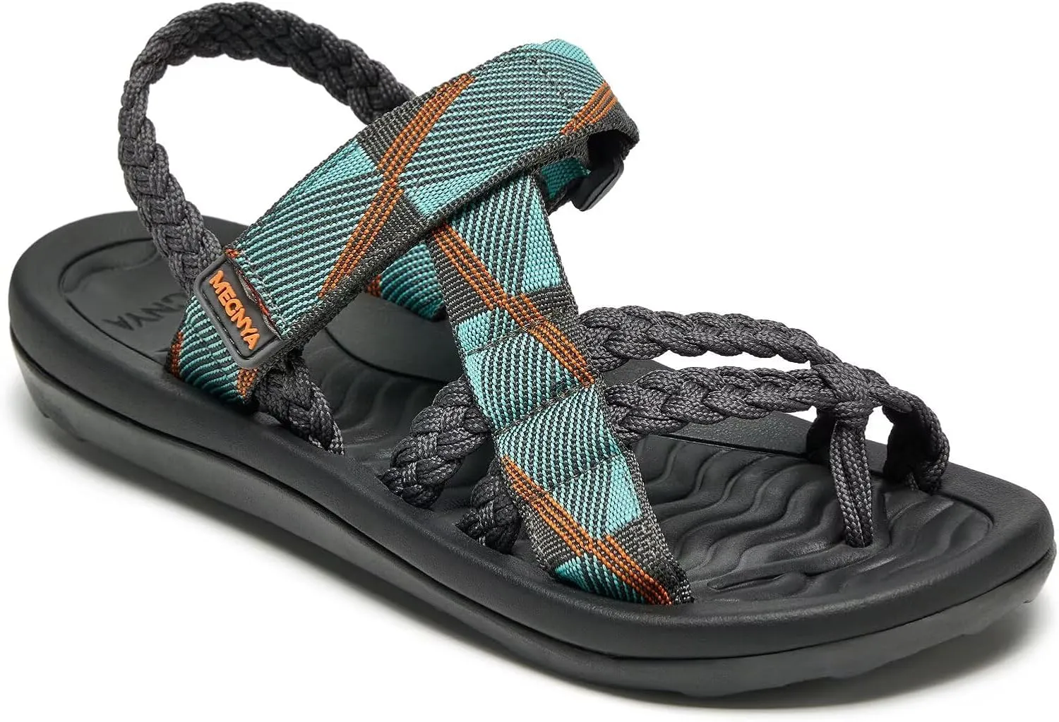 MEGNYA Comfortable Womens Hiking Sandals, Flip Flop Walking Sandals with Arch Support, Athletic Sandals with Hook and Loop Straps for Beach Vacation Adventure