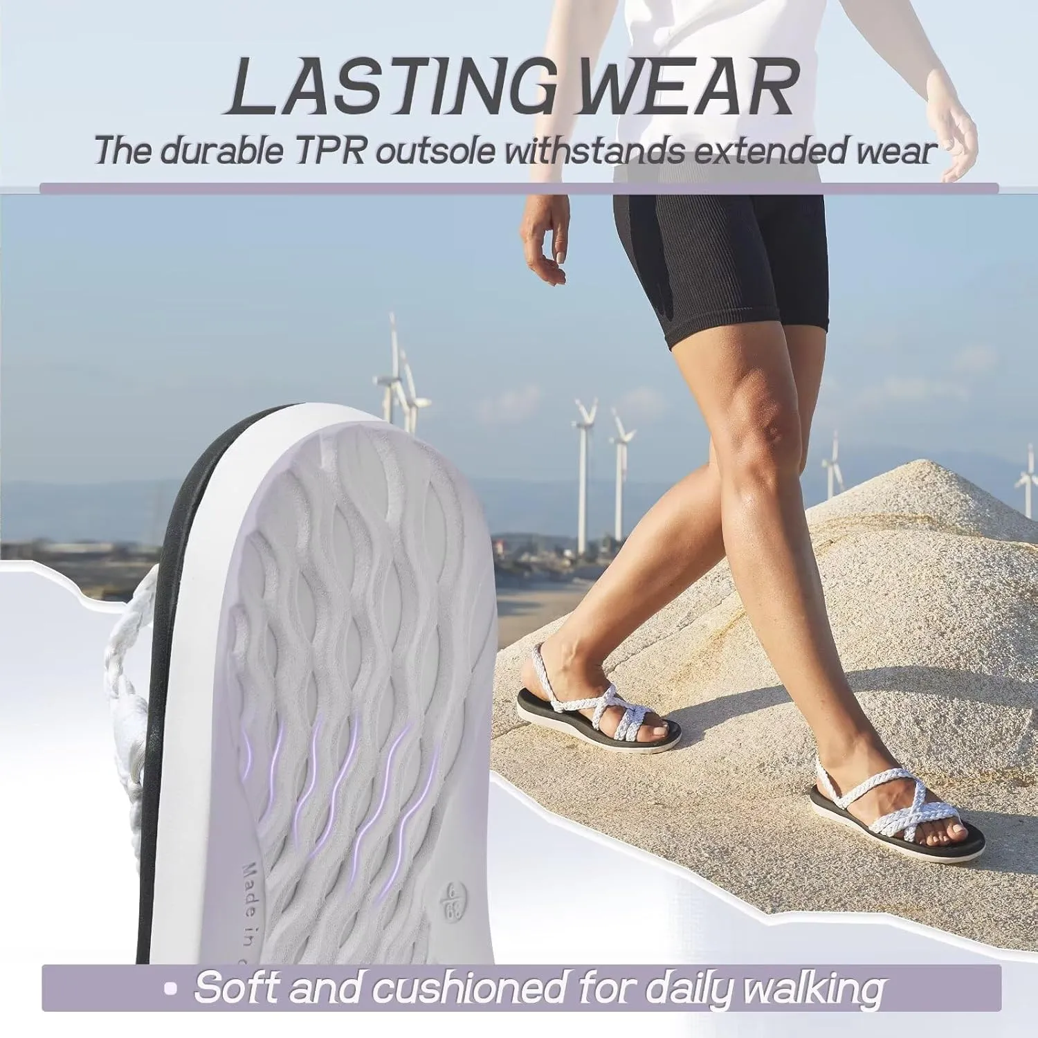 MEGNYA Women's Comfortable Walking Sandals with Arch Support, Athletic Hiking Sandals with Handmade Straps, Outdoor Soft Water Sandals for Beach Poolside Travel Camping