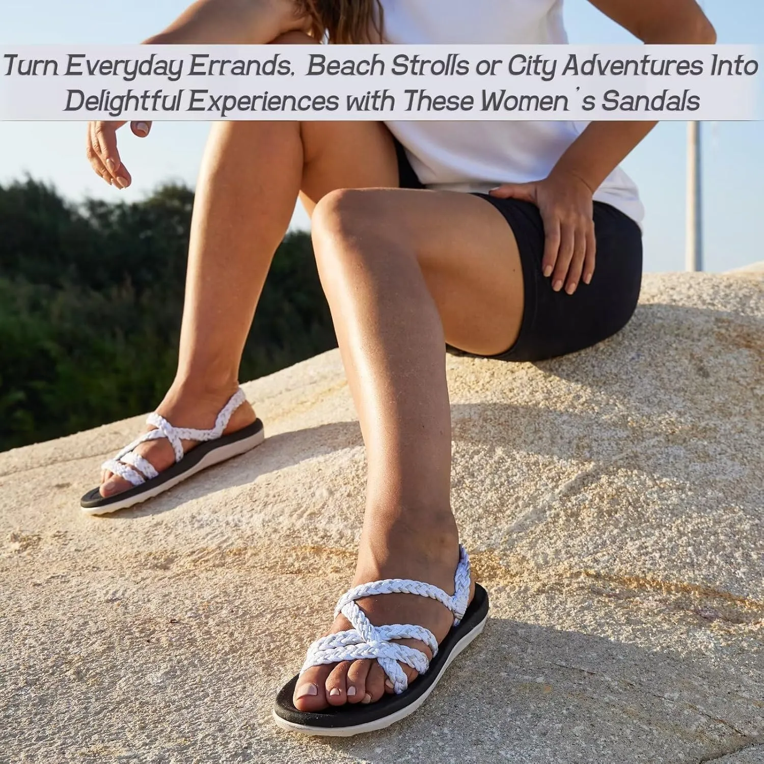 MEGNYA Women's Comfortable Walking Sandals with Arch Support, Athletic Hiking Sandals with Handmade Straps, Outdoor Soft Water Sandals for Beach Poolside Travel Camping