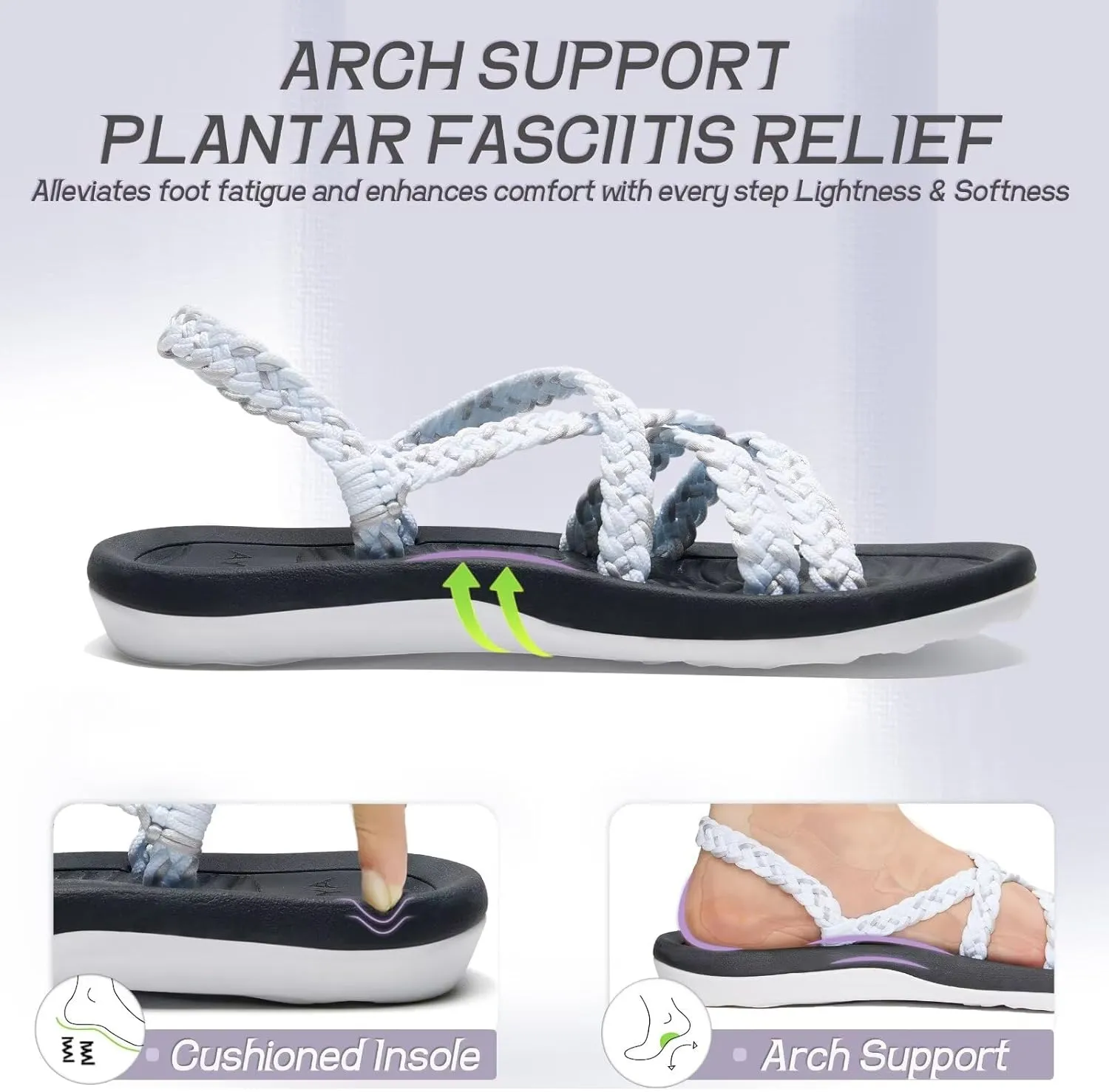 MEGNYA Women's Comfortable Walking Sandals with Arch Support, Athletic Hiking Sandals with Handmade Straps, Outdoor Soft Water Sandals for Beach Poolside Travel Camping