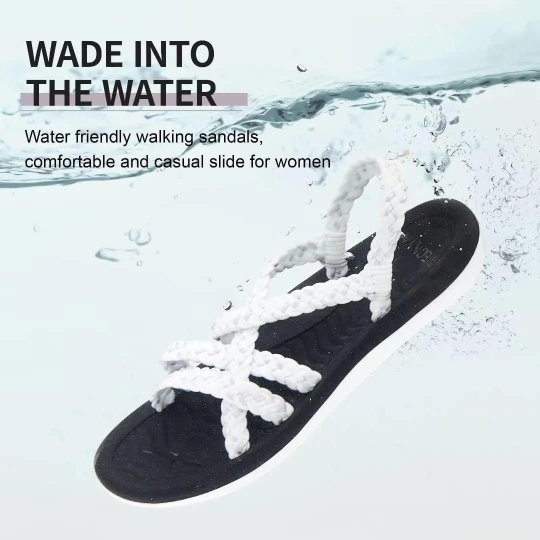 MEGNYA Women's Comfortable Walking Sandals with Arch Support, Athletic Hiking Sandals with Handmade Straps, Outdoor Soft Water Sandals for Beach Poolside Travel Camping