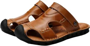 Men Beach Genuine Leather Sandals Shoes Outdoor Hiking Climbing Comfortable Male Soft(42)