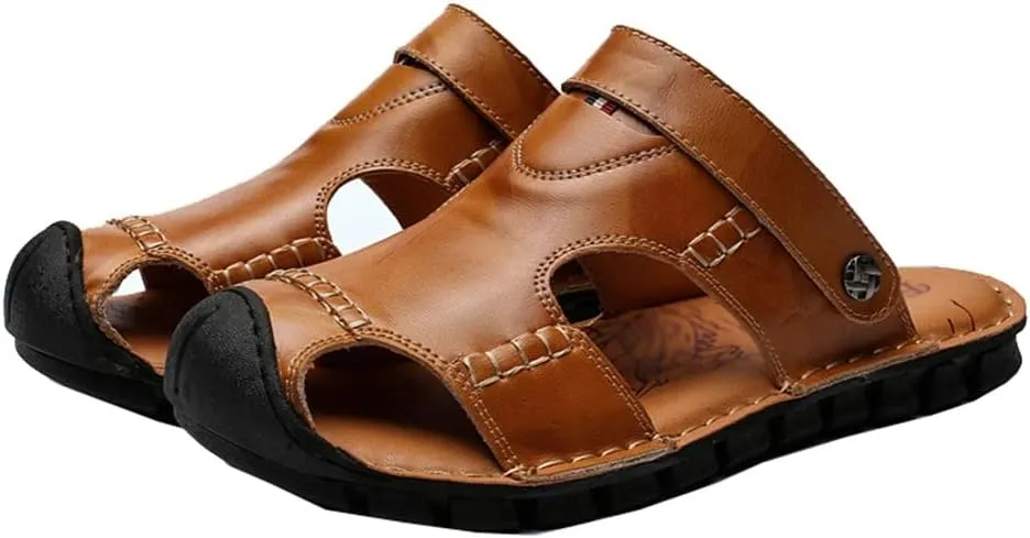 Men Beach Genuine Leather Sandals Shoes Outdoor Hiking Climbing Comfortable Male Soft(42)