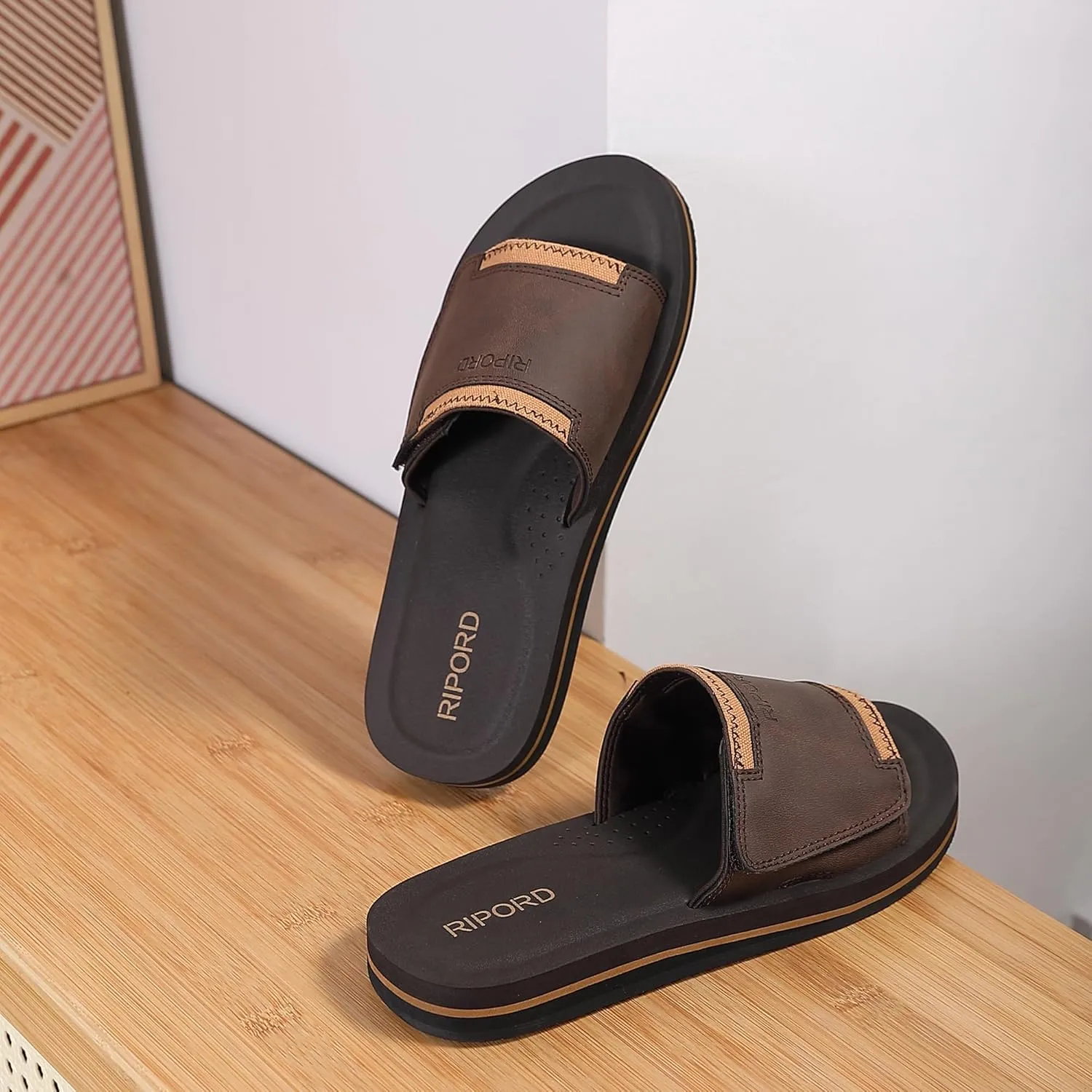 Mens Adjustable Slides Sandals Slip On Sandals Comfortable Athletic Anti-Slip Slides