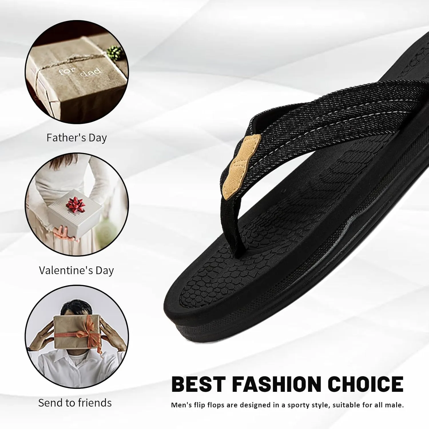 Men's Beach Flip-Flops Comfort Thong Sandal Slippers Summer Outdoor Athletic Slide sandals for men with Soft Cushion
