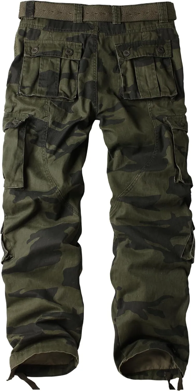 Men's Camo BDU Cargo Tactical Ripstop Casual Lightweight Baggy Combat 100% Cotton Pants with 8 Pockets(No Belt)