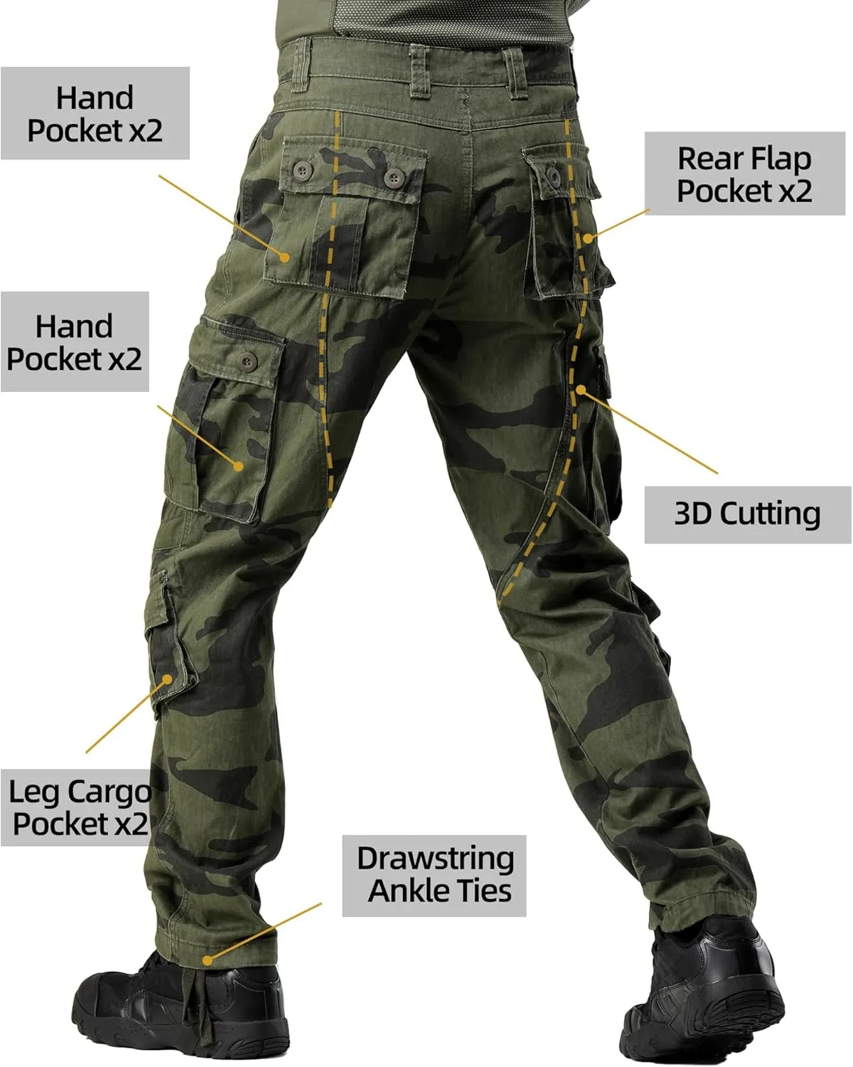 Men's Camo BDU Cargo Tactical Ripstop Casual Lightweight Baggy Combat 100% Cotton Pants with 8 Pockets(No Belt)